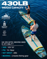 10'8/11'x35'' Fishing/Family Inflatable Paddle Board, Extra Wide SUP Paddleboard Inflatable, Stable Stand-Up Paddle Board, Camera Mount, Shoulder Strap, 2 Fish mounts, Rod Hold, Kayak seat